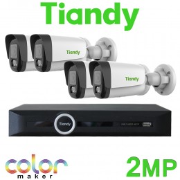 Tiandy 4CH NVR CCTV System 2MP IP PoE Audio Mic Color Maker TriLight Tri Light 24/7 Colour & IR Bullet Camera Kit TC-R3105-I/B/P4/K/V3.0 TC-C32WP I5W/E/Y/2.8mm/V4.2