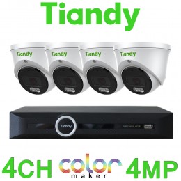Tiandy 4CH 4K NVR CCTV System 4MP IP PoE Color Maker 24/7 Colour Built-in Audio Mic Camera White Kit TC-R3105-I TC-C34XP