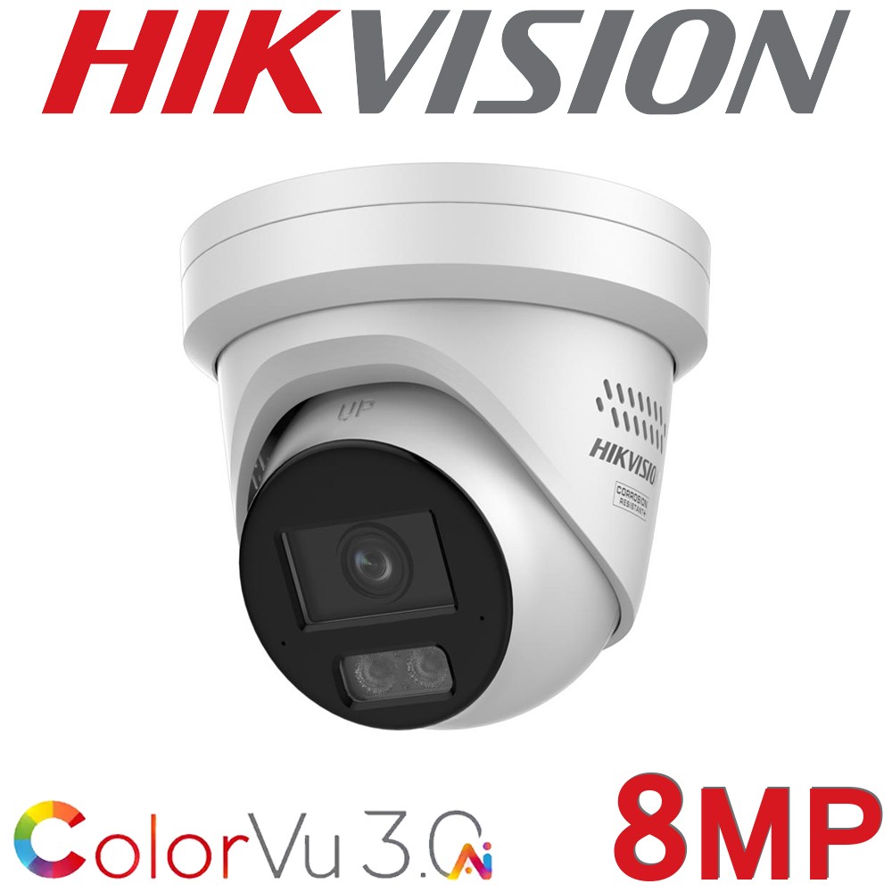 Hikvision DS-2CD2387G3-LIS2UY/SL 8MP 4K ColorVu 3.0 Two Way Audio 2.8mm Fixed Turret CCTV Camera White