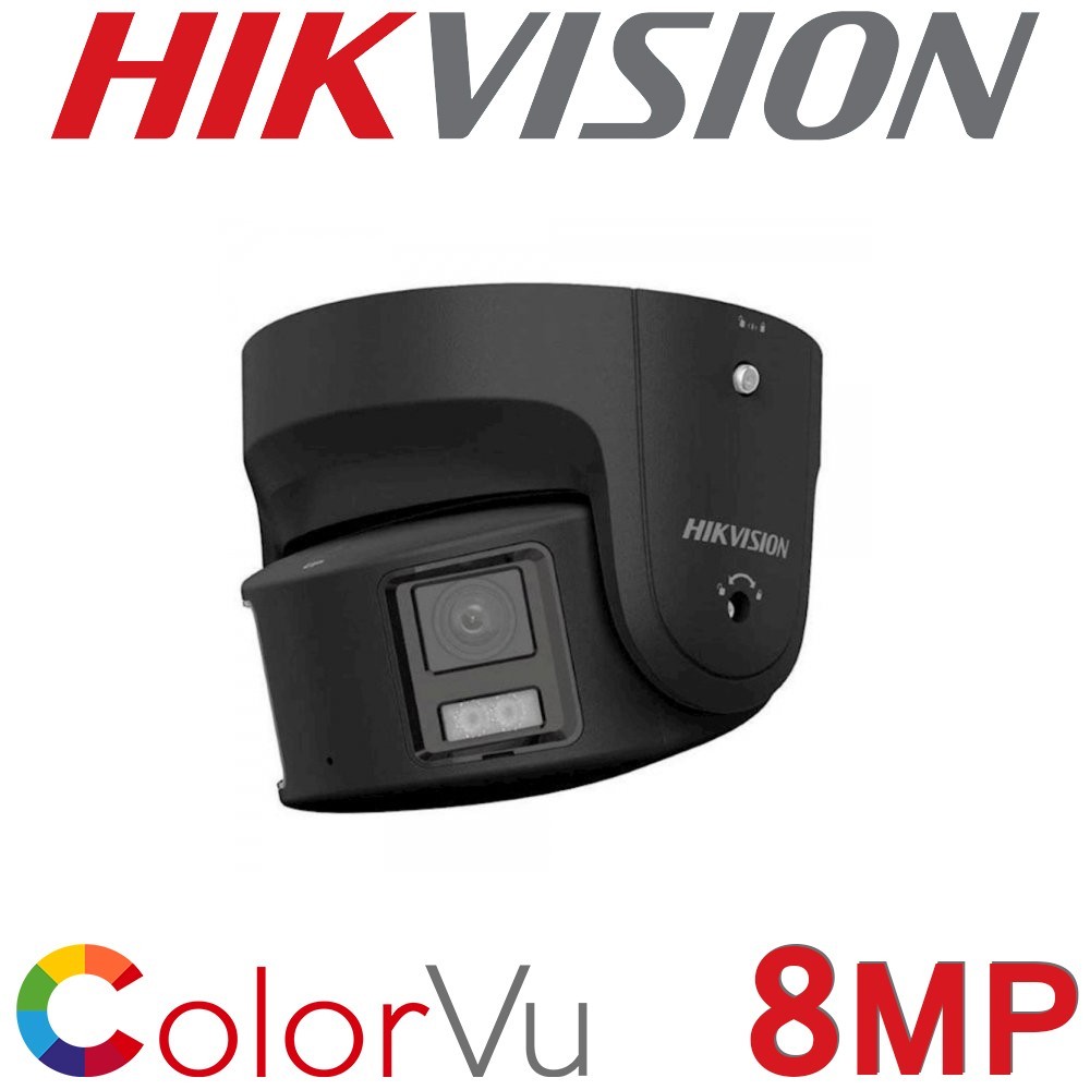 Hikvision DS-2CD2387G2P-LSU/SL-B Black 4mm 8MP 4K ColorVu AcuSense Panoramic Strobe Light & Audio Alarm Turret PoE Network Camera