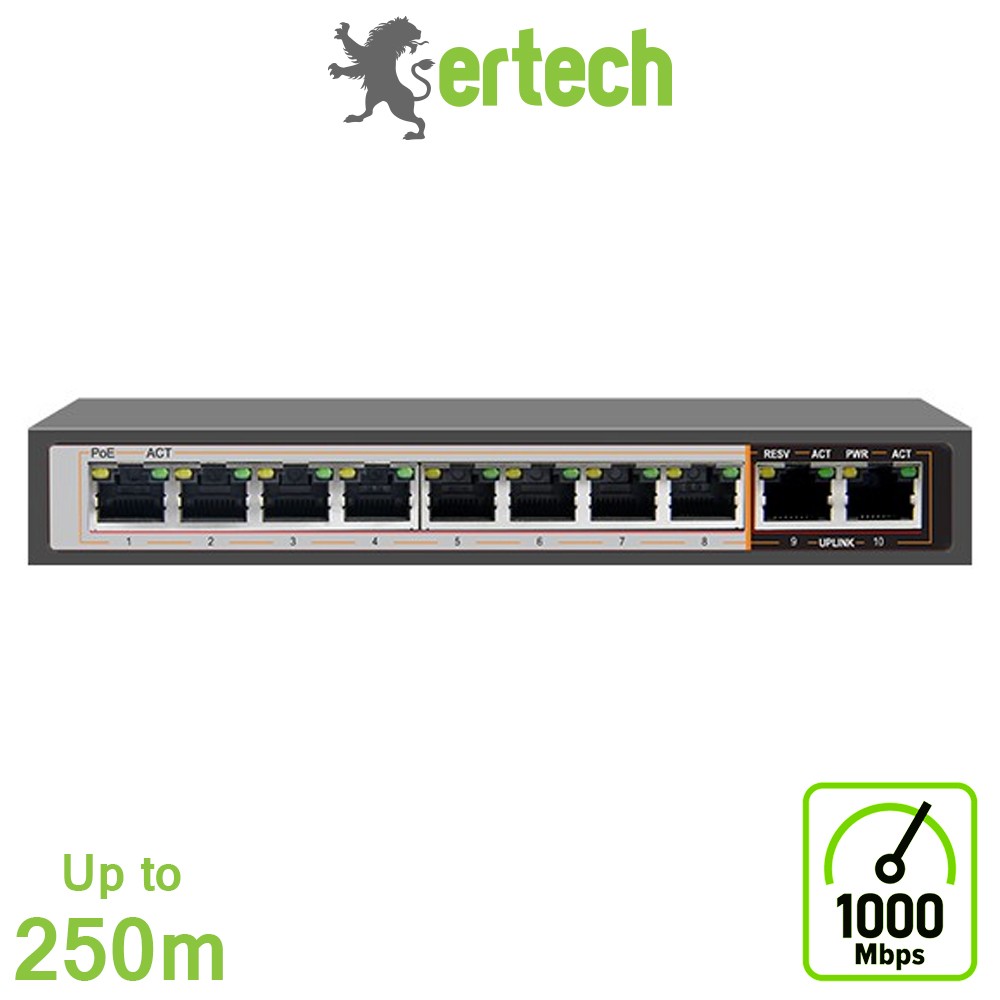 Ertech AI2082G 2-port Gigabit uplink 8-port AI Network PoE switch