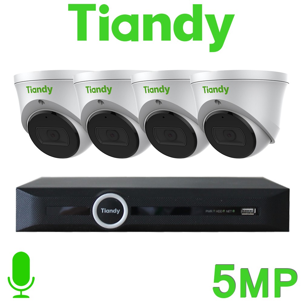 Tiandy 4CH NVR CCTV System 5MP IP PoE Audio Mic Starlight Vandal Dome Camera Kit TIANDY TC-R3105-I/B/P4/K/V3.0 TC-C35XS I3/E/Y/C/H/V4