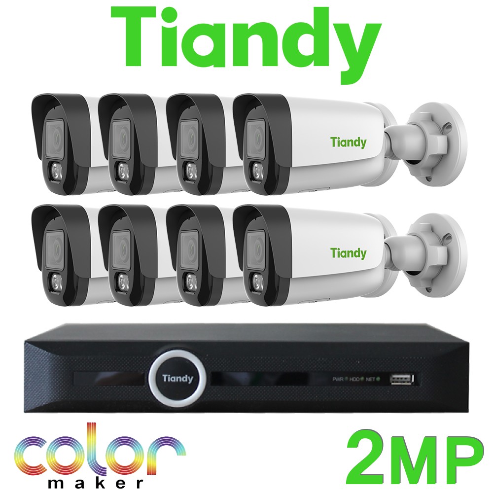 Tiandy 8CH NVR CCTV System 2MP IP PoE Audio Mic Color Maker TriLight Tri Light 24/7 Colour & IR Bullet Camera Kit TC-R3110-I/B/P8/K/V3.0 TC-C32XP I3W/E/Y/(M)/2.8mm/V4.2