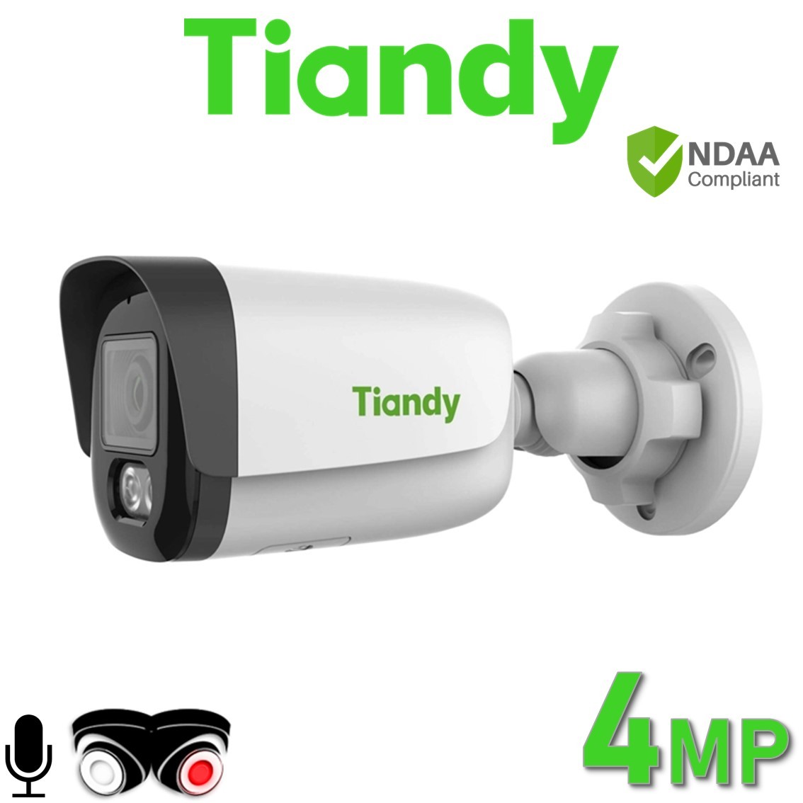 Tiandy TC-C34WS I5W/E/Y/2.8mm/V4.2 PoE 4MP Tri-Light Color Maker TriLight Tri Light 24/7 Colour 15m While Light & 50M IR Built-in Mic Bullet IP Camera TC-C34WS/I5W/E/Y/V4.2