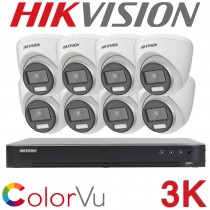 Hikvision 4CH / 8CH DVR CCTV System 3K 5MP ColorVu AoC Audio Mic Turret Camera Kit White IDS-7204HUHI-K1/4S IDS-7208HUHI-M1/S DS-2CE72KF0T-FS