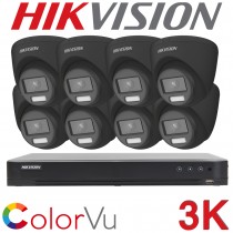 Hikvision 4CH / 8CH DVR CCTV System 3K 5MP ColorVu AoC Audio Mic Turret Camera Kit Black IDS-7204HUHI-K1/4S IDS-7208HUHI-M1/S DS-2CE72KF0T-FS