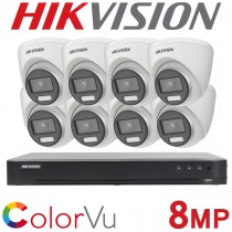 Hikvision 4CH / 8CH DVR CCTV System 8MP ColorVu Turret Camera Kit White IDS-7204HTHI-M1/S IDS-7208HTHI-M2/S DS-2CE72UF3T-E