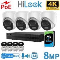 Hikvision HiLook Full System Kit in a Box 4K HD UHD 8MP Hybrid ColorVu Smart Ai Cameras 4CH NVR 2TB HDD NVR-104MH-C/4P IPC-T280HA-LUF/SL