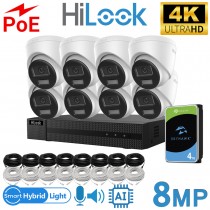 Hikvision HiLook Full System Kit in a Box 4K HD UHD 8MP Hybrid ColorVu Smart Ai Cameras 8CH NVR 4TB HDD NVR-208MH-C/8P IPC-T280HA-LUF/SL