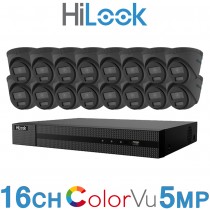 Hikvision HiLook 16CH 4K NVR CCTV System 5MP IP PoE ColorVu Camera Grey Kit IPC-T259H NVR-216MH-C/16P