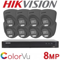 Hikvision 4CH / 8CH DVR CCTV System 8MP ColorVu Turret Camera Kit Grey IDS-7204HTHI-M1/S IDS-7208HTHI-M2/S DS-2CE72UF3T-E