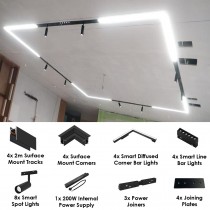 Opulenza Recessed After Plasterboard Mount Magnetic Track Smart Kit - Diffused Bar Corner & Spot Light System