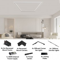 Opulenza Recessed After Plasterboard Mount Magnetic Square Track Kit - Diffused Bar Corner Light System