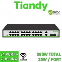 Tiandy TC-P3S028 3/M/HP G/2422/AT/280 24GE+2GE+2SFP 24x Port + 2x Uplink Gigabit PoE Network Switch 