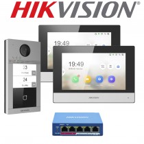 Hikvision Intercom Kit 2 Way Flat Apartment Kit Flush Mount Door Station 7" Screen 4 Port PoE Switch DS-KV8213-WME1(B) DS-KH6320-WTE1