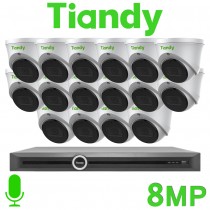 Tiandy 16CH NVR CCTV System 8MP 4K IP PoE Audio Mic Starlight Turret Camera Kit TIANDY TC-R3220 I/B/P16/K/V3.0 TC-C38KS I3/E/Y/V4.0
