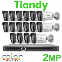 Tiandy 16CH NVR CCTV System 2MP IP PoE Audio Mic Color Maker TriLight Tri Light 24/7 Colour & IR Bullet Camera Kit TC-R3220 I/B/P16/K/V3.0 TC-C32WP I5W/E/Y/2.8mm/V4.2