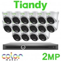 Tiandy 16CH NVR CCTV System 2MP IP PoE Audio Mic Color Maker TriLight Tri Light 24/7 Colour & IR Turret Camera Kit TC-R3220 I/B/P16/K/V3.0 TC-C32XN I3/E/Y/2.8MM/V4.0