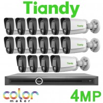 Tiandy 16CH NVR CCTV System 4MP IP PoE Audio Mic Color Maker TriLight Tri Light 24/7 Colour & IR Bullet Camera Kit TC-R3220 I/B/P16/K/V3.0 TC-C34WS I5W/E/Y/(M)/2.8mm/V4.2
