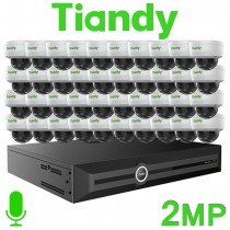 Tiandy 40CH NVR CCTV System 2MP IP PoE Audio Mic Starlight Vandal Dome Camera Kit TC-R3440 I/B/N TC-C32KN I3/E/Y/2.8mm/V4.0