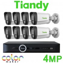 Tiandy 8CH NVR CCTV System 4MP IP PoE Audio Mic Color Maker TriLight Tri Light 24/7 Colour & IR Bullet Camera Kit TC-R3110-I/B/P8/K/V3.0 TC-C34WS I5W/E/Y/(M)/2.8mm/V4.2