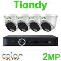 Tiandy 4CH NVR CCTV System 2MP IP PoE Audio Mic Color Maker TriLight Tri Light 24/7 Colour & IR Turret Camera Kit TC-R3105-I/B/P4/K/V3.0 TC-C32XP I3W/E/Y/(M)/2.8mm/V4.2