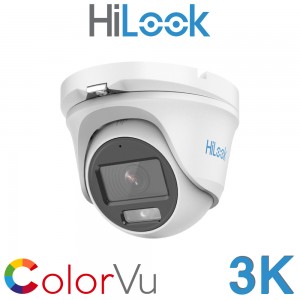 Hikvision HiLook THC-T159-MS 3K ColorVu 2.8mm AoC Built In Microphone 20M White Light TVI AHD CVI CVBS Turret Camera