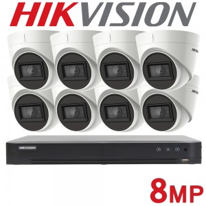 Hikvision 4CH / 8CH DVR CCTV System 8MP Turret Camera Kit White IDS-7204HTHI-M1/S IDS-7208HTHI-M2/S DS-2CE78U1T-IT3F
