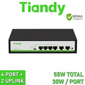 Tiandy TC-P3S06 1/E/HP F/0420/AT/55 4FE+2 FE 4x Port + 2x Uplink PoE Network Switch 