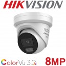 Hikvision DS-2CD2387G3-LIS2UY/SL 8MP 4K ColorVu 3.0 Two Way Audio 2.8mm Fixed Turret CCTV Camera White