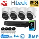 Hikvision HiLook Full System Kit in a Box 4K HD UHD 8MP Hybrid ColorVu Smart Ai Cameras 4CH NVR 2TB HDD NVR-104MH-C/4P IPC-T280HA-LUF/SL