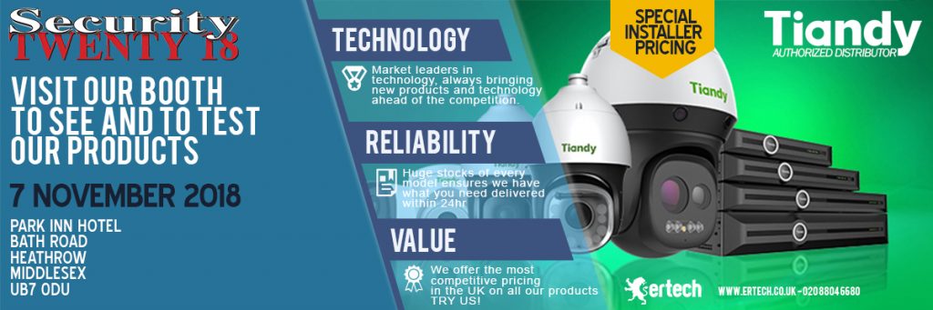 ERTECH CCTV shows range of products at the Security TWENTY 18 London  Conference and Exhibition