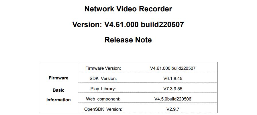 Network Video Recorder Version: V4.61.000 build220507