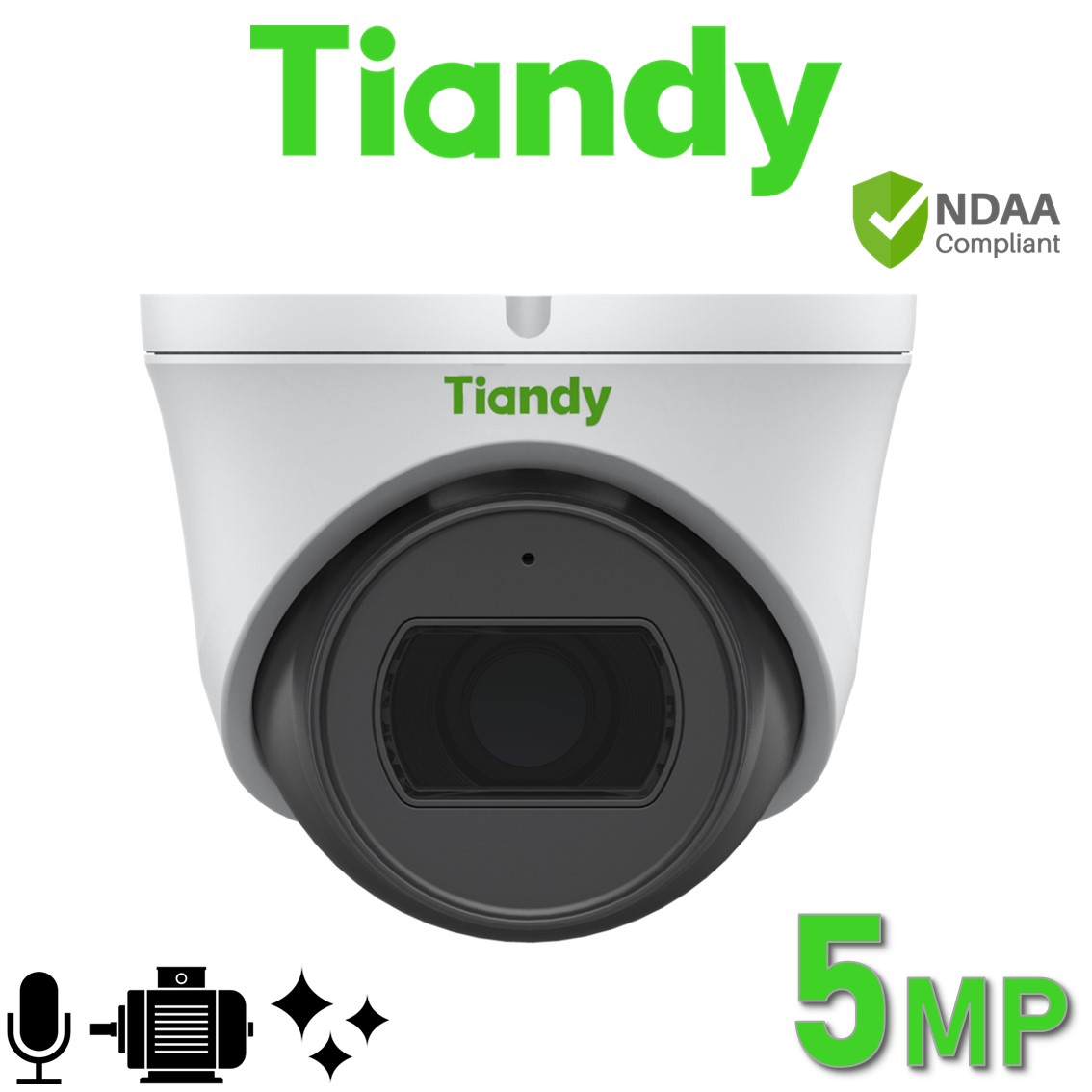 Tiandy TC-C35SS I3/A/E/Y/M/2.8-12mm/V4.0 PoE 5MP 2K HD Starlight 2.8-12MM Motorized 50M IR Built-in Mic Dome Network Surveillance Camera