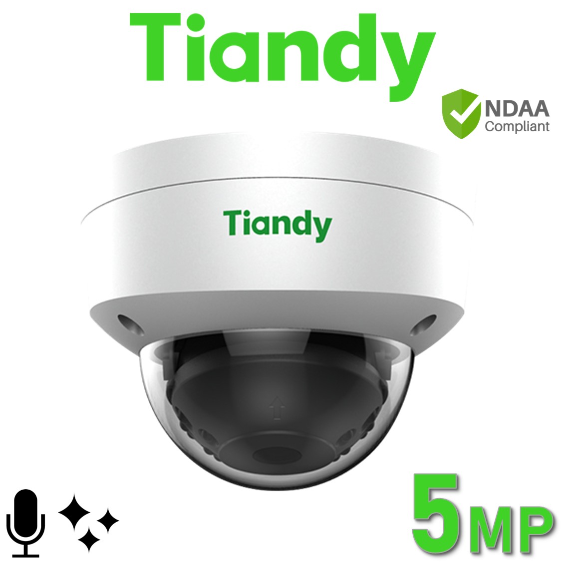 Tiandy TC-C35KS I3/E/Y/2.8MM/V4.0 PoE 5MP Starlight 30M IR Microphone Dome IP Camera TC-C35KS/I3/E/Y/2.8MM/V4.0