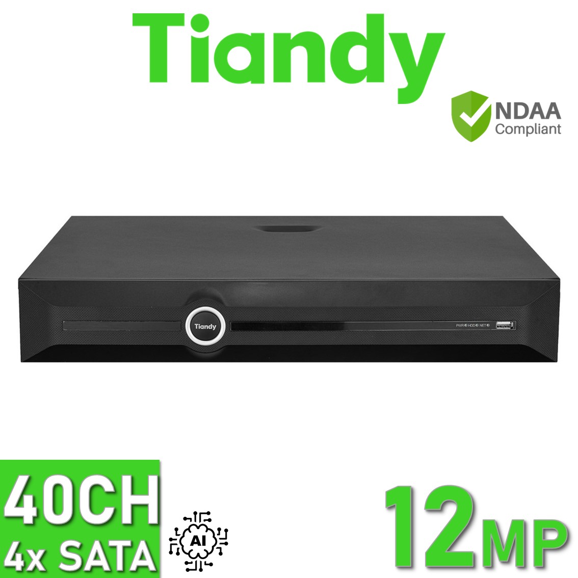 Tiandy TC-R3440 I/B/N 4K 12MP 40 Channel NVR Network Video Recorder 4HDD H.265 Alarm VCA P2P