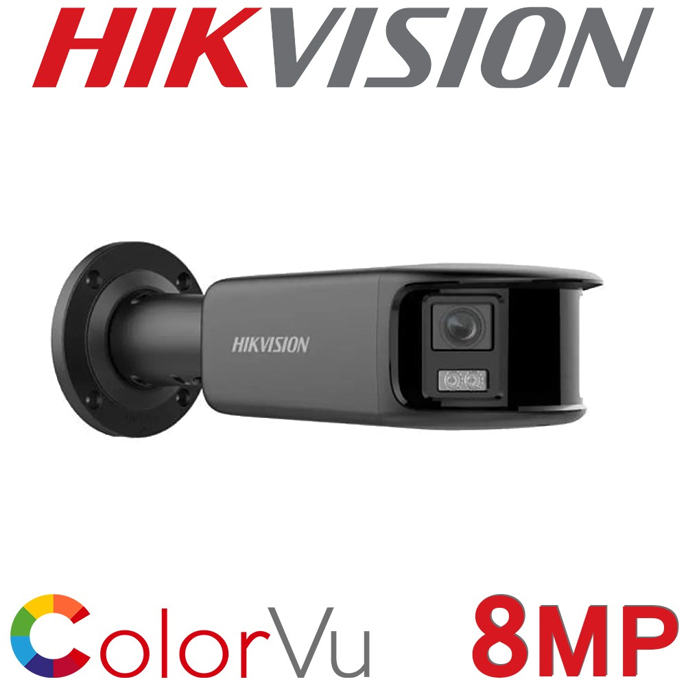 Hikvision DS-2CD2T87G2P-LSU/SL Black 8MP 4mm 4K ColorVu AcuSense Panoramic Strobe Light Camera