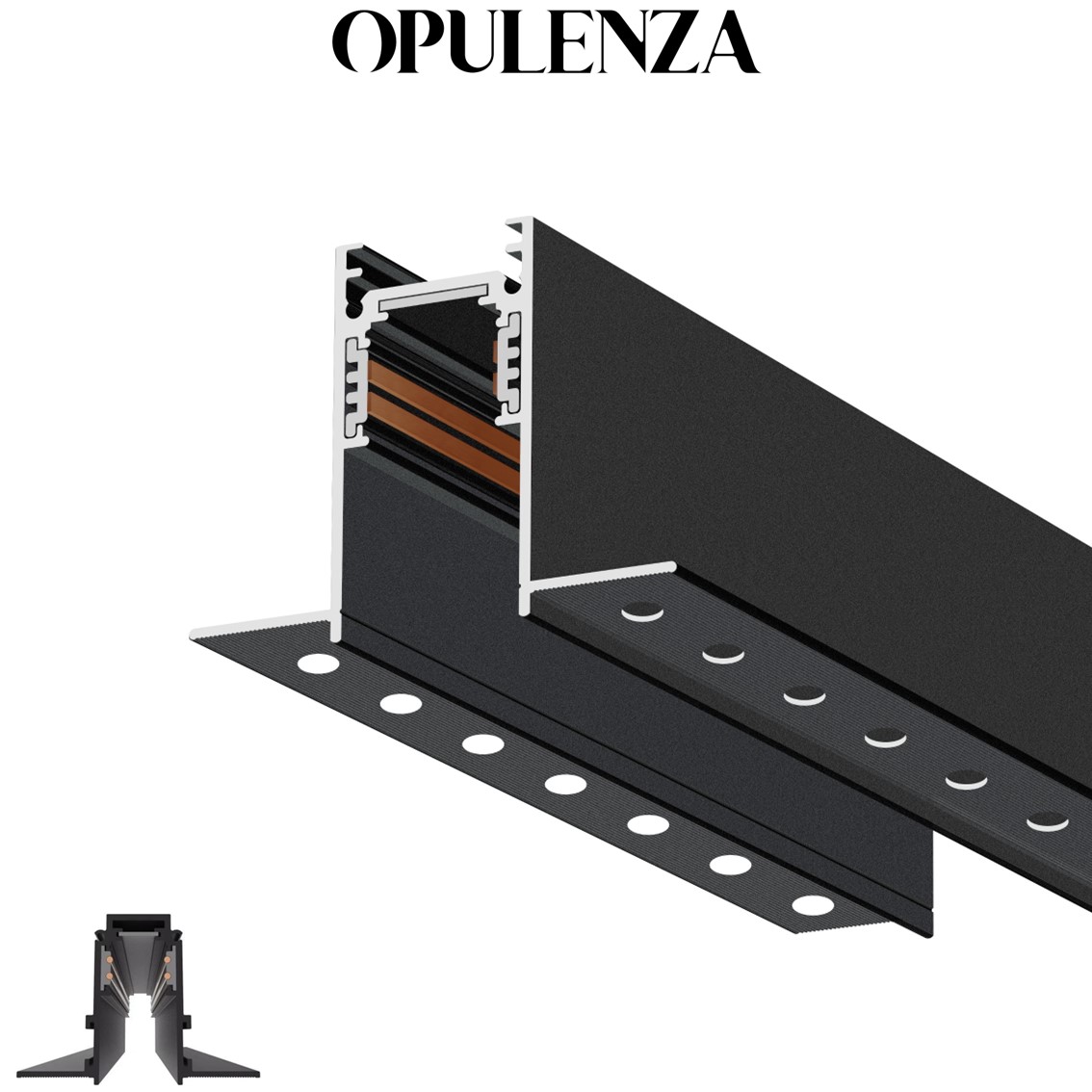 Opulenza 1M Recessed After Plasterboard Magnetic Track System for Lights S20 OP-MT-RA20-1M-B