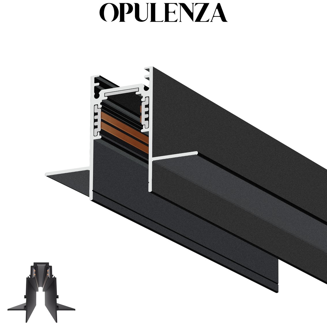 Opulenza 1M Recessed Before Plasterboard Magnetic Track System for Lights S20 OP-MT-RB20-1M-B
