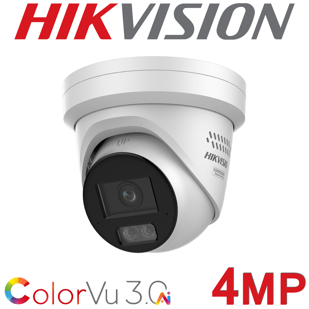 Hikvision DS-2CD2347G3-LIS2UY/SL 4MP ColorVu 3.0 Two Way Audio 4mm Fixed Turret CCTV Camera White