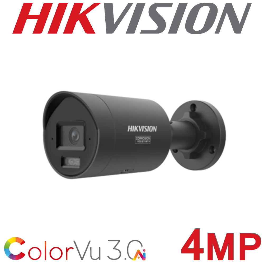 Hikvision DS-2CD2047G3-LI2UY 4MP ColorVu 3.0 Dual Microphone Audio 2.8mm Fixed Mini Bullet CCTV Camera Black
