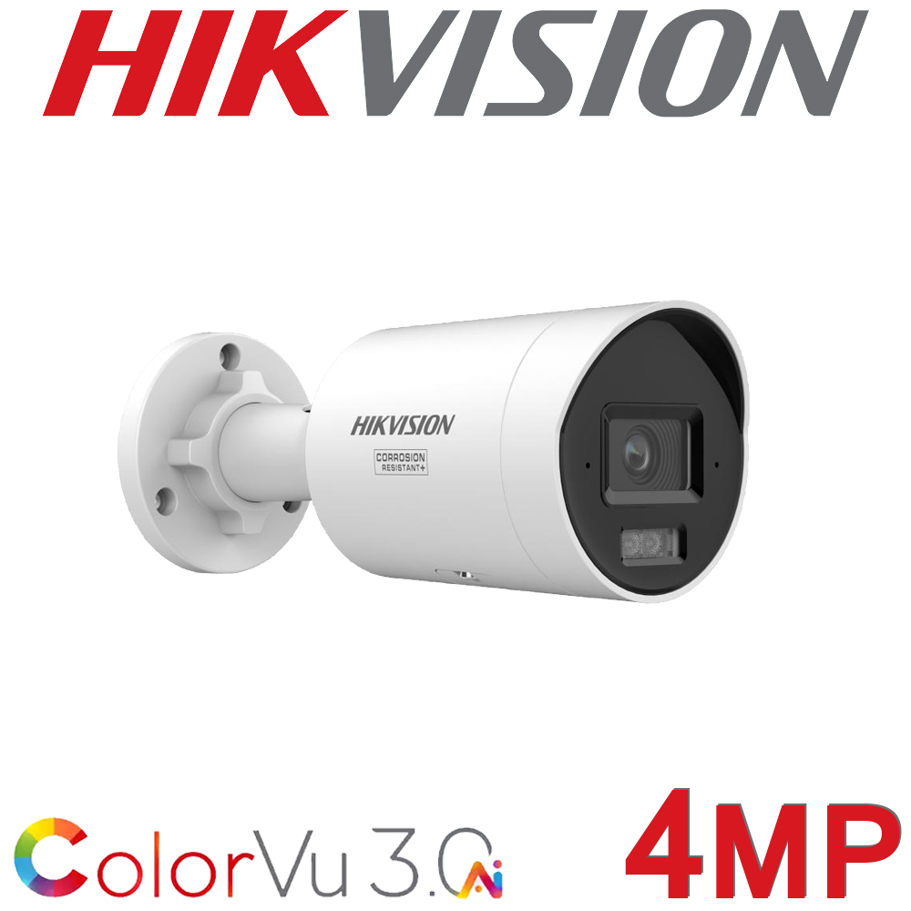 Hikvision DS-2CD2047G3-LI2UY/SL 4MP ColorVu 3.0 Two Way Audio 4mm Fixed Mini Bullet CCTV Camera White