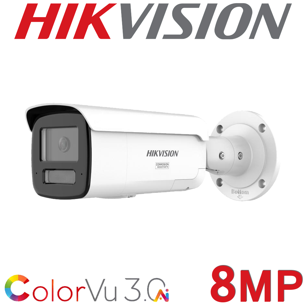 Hikvision DS-2CD2T87G3-LIY 8MP 4K ColorVu 3.0 4mm Fixed Bullet CCTV Camera White